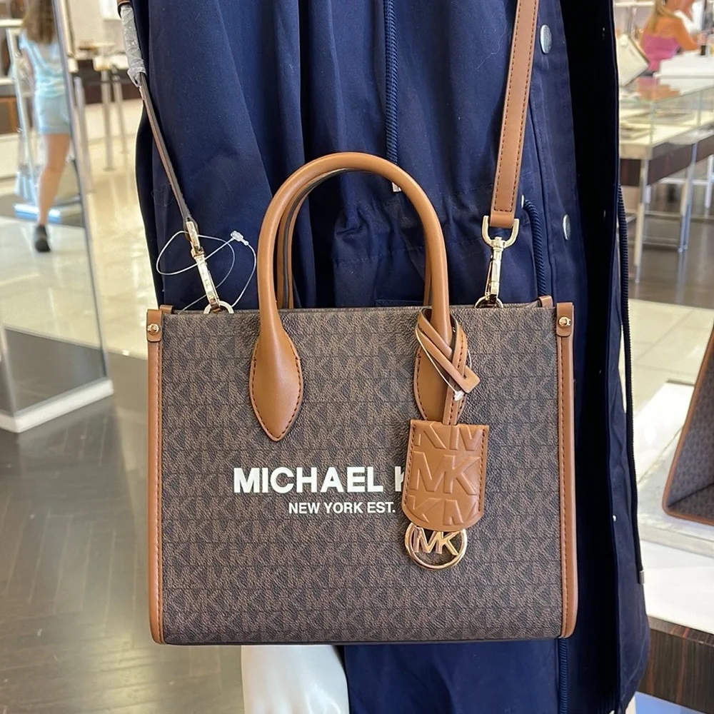 Michael Kors Mirella Small Shopper Top Zip Crossbody Bag Brown Logo MK - Picture 7 of 16